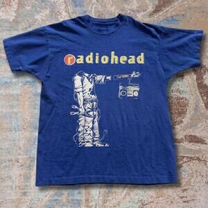 Radiohead Band Tee With White Graphic Of A Figure With A Boombox